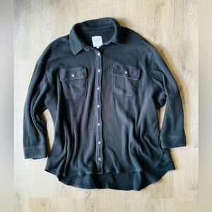 Aerie Waffle Knit Black Button-Up Oversized Large